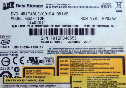 Imagem 5 de 5 de Gravador Dvd Gsa-t10n Hitachi Acer Aspire 5630 Series #372