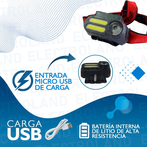 Imagen 4 de 10 de Vincha Linterna Minera Luz Led Recargable Usb Camping