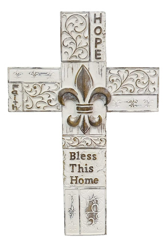 Fdl Fleur De Lis White Distress Scrolls Cruz De Pared D...