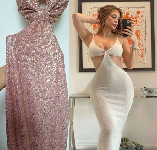Hermoso Vestido Largo Lila Brillo Metalizado Talla M Nuevo