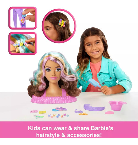 Barbie Styling Head 20 Accesorios Cabeza Para Peinar Castaña