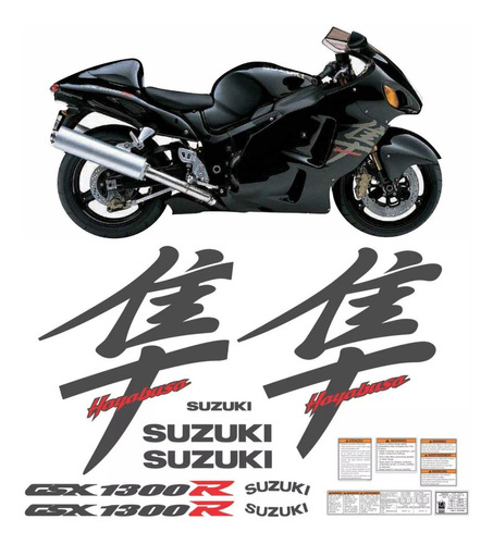 Kit Adesivo Compatível Suzuki Hayabusa Gsx 1300r 2004 Preta