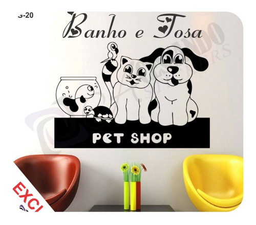 Adesivo Papel Parede Banho Tosa Pet Shop Veterinario +barato