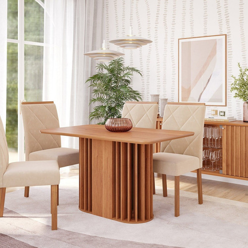 Sala De Jantar Julieta 130cm Sem Vidro Com 4 Cadeiras