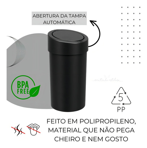 Lixeira Cesto De Lixo 9 Litro Abertura Click Automática Coza