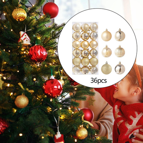 36 Bolas De Navidad, Adornos Para Árboles De 4cm Oro