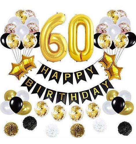 60 Decoraciones De Cumpleaños Globos Feliz Cumpleaños Banner