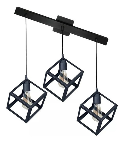 Imagen 9 de 10 de Colgante 1 Luz Cubo Blanco / Negro Vintage Apto Led C-1007
