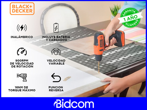 Taladro Atornillador Inalambrico Black+decker 10mm Acc Ld12s