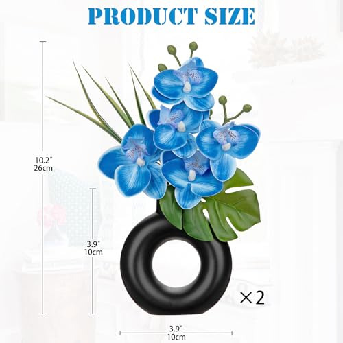 Briful 2pcs Flores Falsas De Orquídeas Azules En Maceta De C