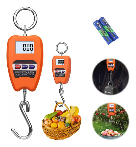 Báscula Balanza Colgante Gancho Digital Lcd Portátil 200kg