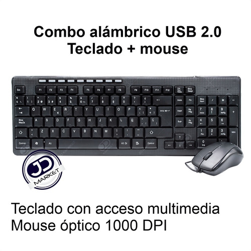 Imagen 2 de 7 de Combo Alámbrico: Teclado Usb Multimedia + Mouse Óptico Usb
