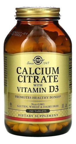 Solgar | Calcium Citrate W/ Vitamin D3 | 240 Tablets | Usa
