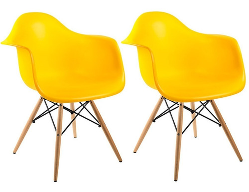 Cadeira Eiffel Charles Eames Wood Com Braços Kit 02pc Design