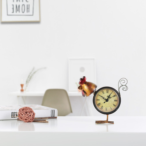 Reloj De Mesa Mudo Con Figura De Pollito De Metal Vintage, O