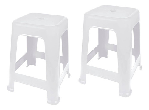 Kit Com 2 Banquetas Plástica Mor Resistente Branco Preto Acabamento Da Estrutura Liso
