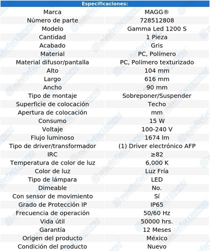 Lámpara De Techo Led 15w 60k Con Sensor Movimiento Gris Magg