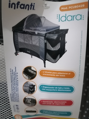 Cuna Corral Unisex Gris Con Mosquitero Infanti