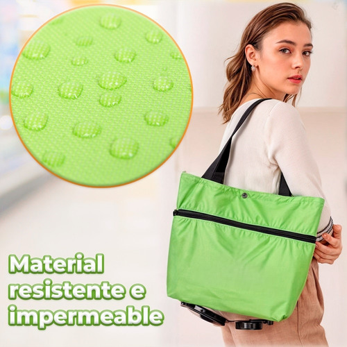Carrito De Compras Plegable 2 En 1 Con Ruedas Verde