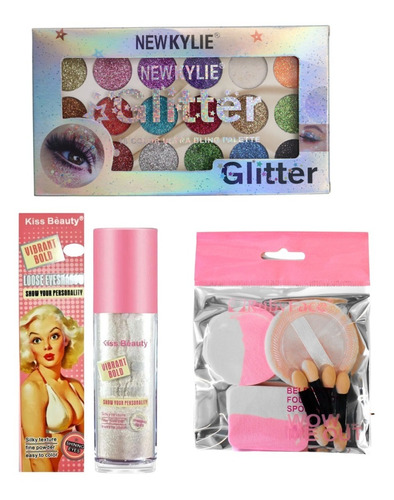 Sombras Glitter + Iluminador Polvo Hadas + Set Aplicación  