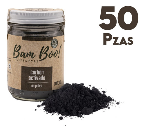 50 Pack Carbón Activado Coco Polvo Vegetal 40 G  Bam Boo!