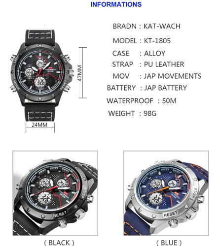 Reloj Electrónico Impermeable De Cuero Kat-wach Led