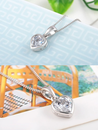 Imagen 2 de 3 de Collar Mujer Corazón Oro Rosa De 18kl Cristal Suizo Regalo