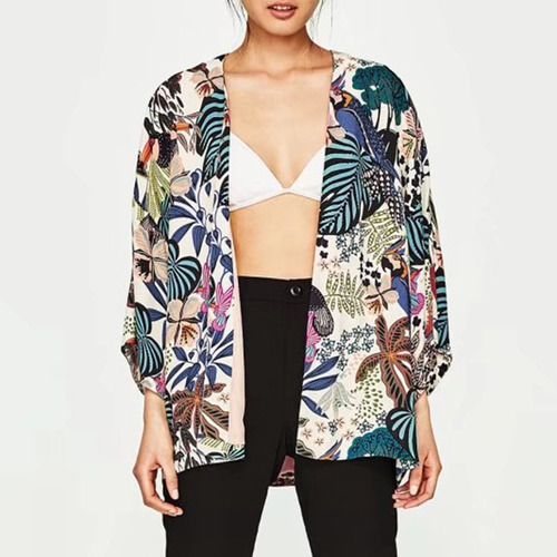 Kimono De Playa Para Mujer Con Estampado De Hojas De Maripos