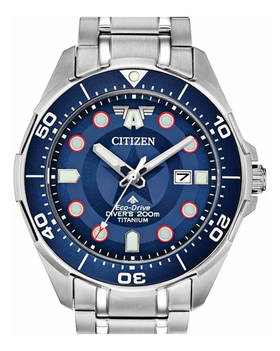 Reloj Citizen Eco-drive Captain America Bn0208-54w Hombre Color de la correa Plateado Color del bisel Azul Color del fondo Azul