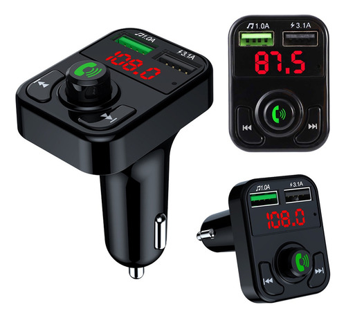 Quanna Transmisor Fm Cargador Receptor Bluetooth Mp3 Estéreo Para Auto Manos Libres Con 2 Usb Color Negro