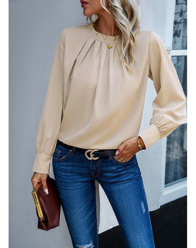 Camisas De Manga Larga A Cuadros Con Cuello En O Liso Para M
