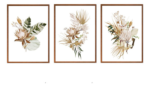 3 Cuadros Florales, De 55 X 45, Lamina Y Marco, Con Vidrio