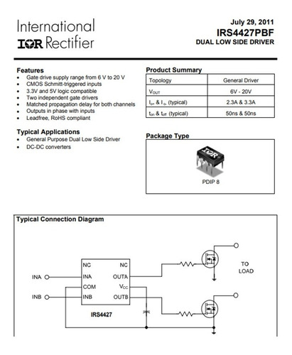 Imagem 4 de 4 de Ir4427 Dip S4427 Irs4427 Driver Original (kit 10 Uni)
