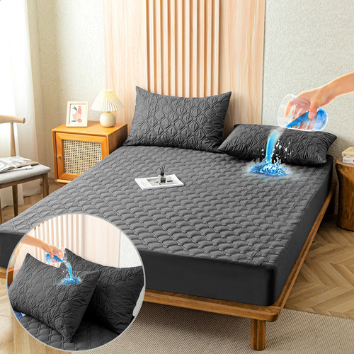 Cubre Colchon Impermeable 3 Capas Funda Almohada Matrimonial Color Negro Diseño De La Tela Liso