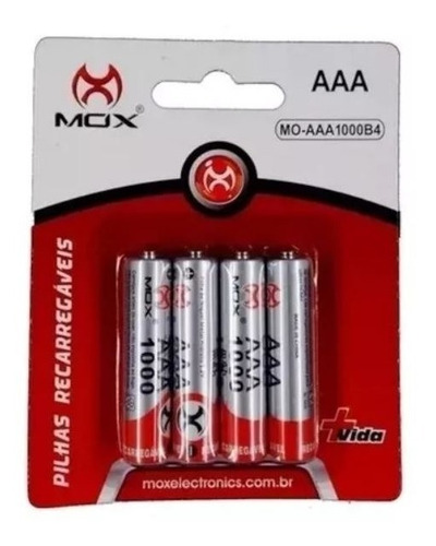 Pacote Com 8 Pilhas Palito Tipo Aaa 1000mah Mox Recarregável