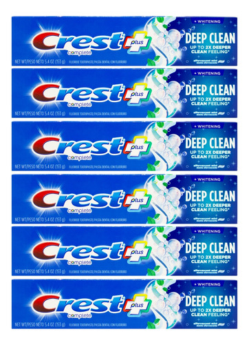 Crest Plus Kit X6 Pasta Dental Deep Clean Fluor Menta 