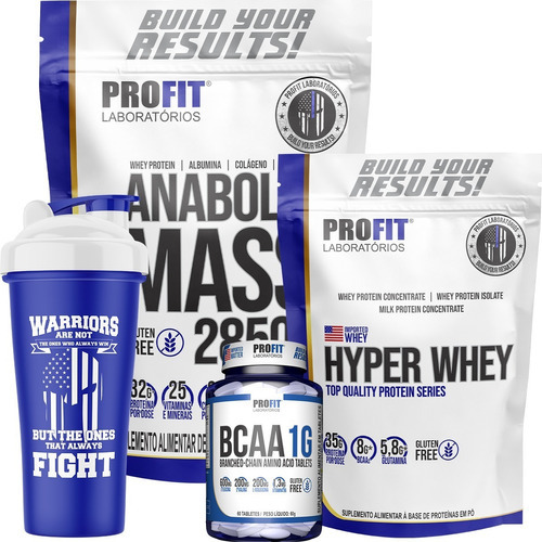 Hyper Whey + Masa anabólica hipercalórica+Bcaa+ Coq - Profit sabor a fresa y coco