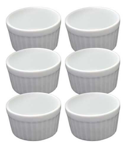 Kit 6 Ramekin Porcelana 180 Ml Buffet Creme Brulee Cor Branco Canelado