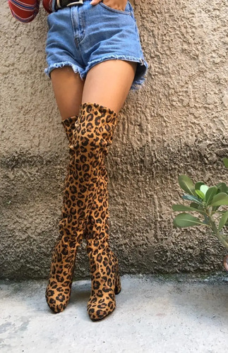 Botas Largas Arriba De A Rodilla Animal Print Tacón Cuadrado | Envío gratis