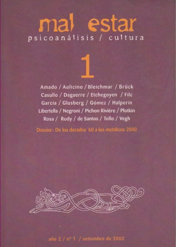 Mal Estar Año 2 Nro 1 -autores Varios - Ed. Corregidor - Sep