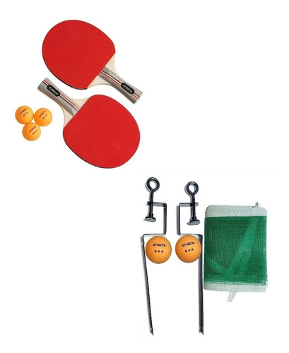 Kit Ping Pong Tênis De Mesa 2 Raquetes Rede E 3 Bolas