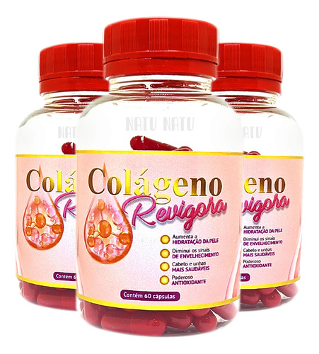 Colágeno Hidrolisado Revigora 60 Cápsulas/ Kit Com 3 Potes