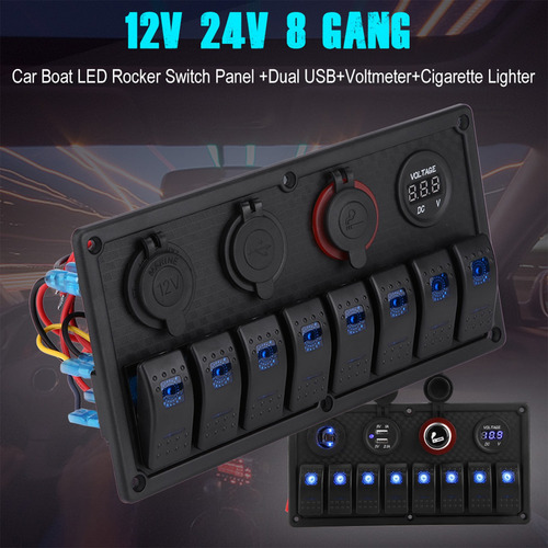 12v 24v 8 Gang Coche Barco Led Panel Interruptor Rocker Du