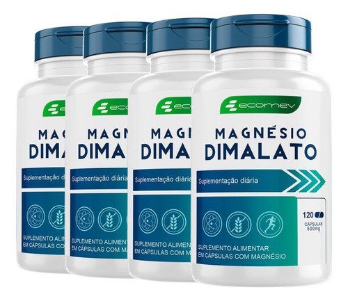 4 Magnesio Dimalato Puro Premium 500mg 480cáp 8 Meses Ecomev Sabor Sem Sabor