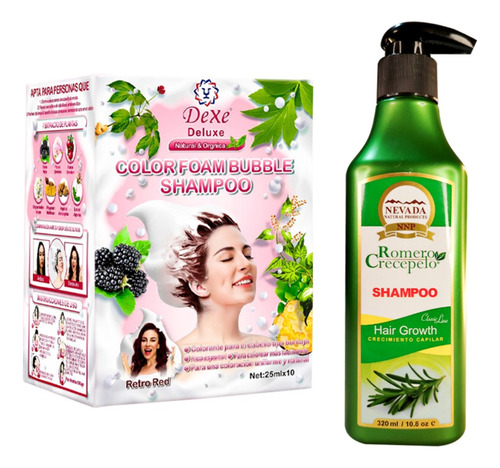 Shampoo Romero 320ml + Shampoo Cubre Canas Rojo Retro