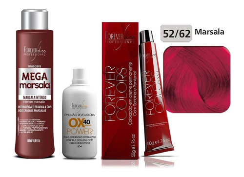 Imagem 1 de 2 de Kit Coloração Marsala Ox 40 Volumes 80ml - Forever Liss