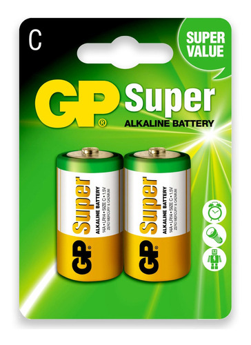 Cartela 2 Pilhas Bateria Média Lr14 C 1,5v Gp Super Alcalina