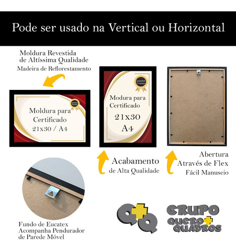 Imagem 3 de 4 de Kit 5 Molduras A4 21x30 Porta Certificado Diploma Foto Vidro
