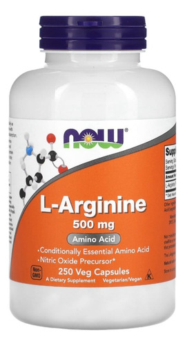 Arginina Now Foods L Arginine Importada Pura 500mg 250 Caps