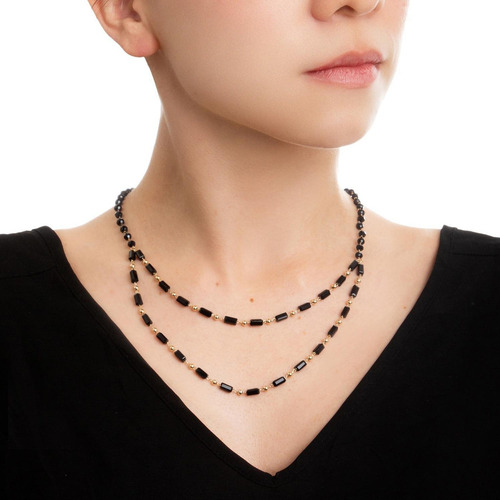 Collar Gargantilla Para Mujer Con Piedra Negra Chapa De 18k Color Negro